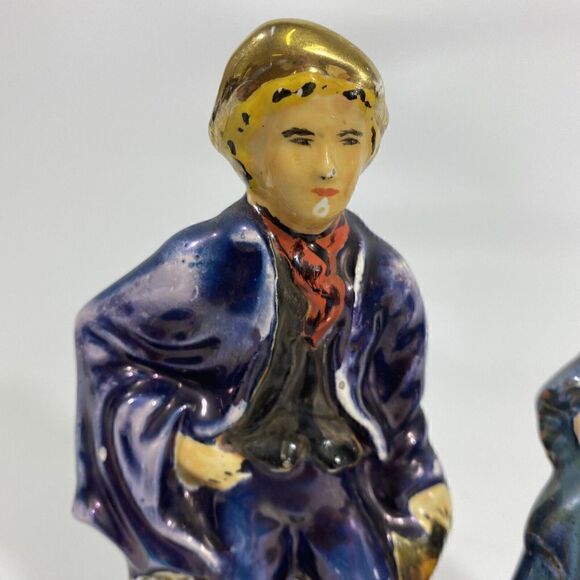 Vtg Staffordshire Man & Woman Majolica art Pottery Figurine Pair cottagecore - Picture 8 of 15